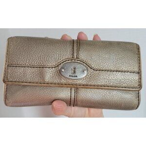 Vintage Fossil Long Trifold Wallet Metallic Gold Women's Woman's